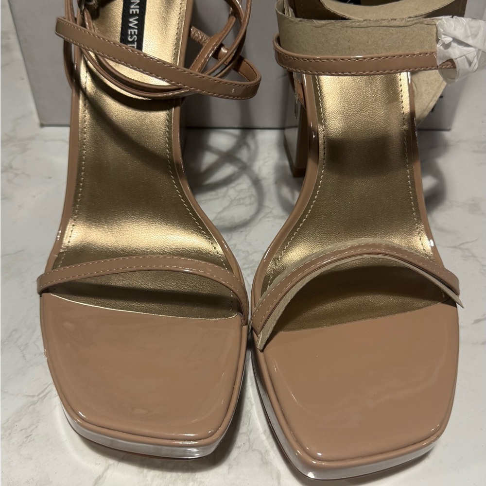 Nine West Patent Nude Block Heel Sandals